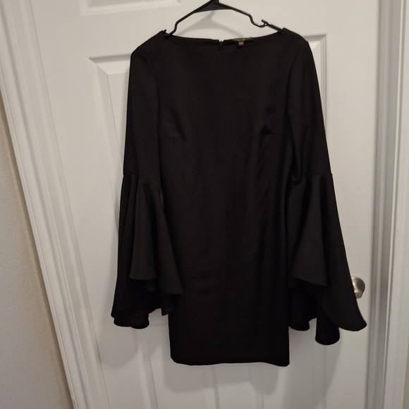 Alberto Makali Size 8 Black Bell Sleeve Round Neck Cocktail Sheath Dress - Picture 1 of 10